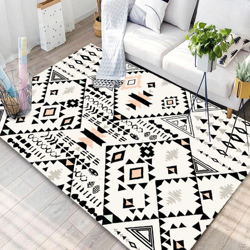 Multicolor Bohemian Area Carpet Polyester Ethnic Print Indoor Rug Easy Care Carpet for Living Room