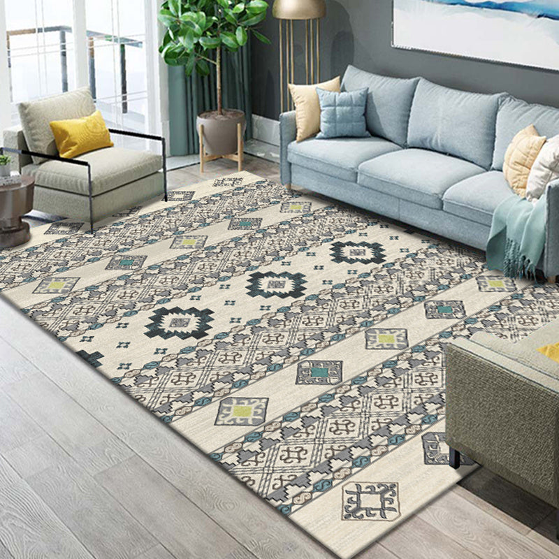 Multicolor Tribal Pattern Rug Polyester Carpet Antique Anti-Slip Backing Indoor Rug for Living Room