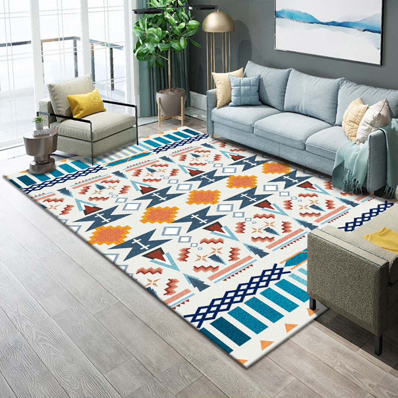 Multicolor Tribal Pattern Rug Polyester Carpet Antique Anti-Slip Backing Indoor Rug for Living Room