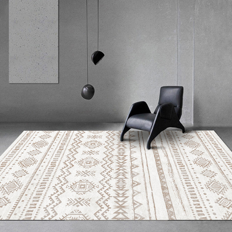 White Tone Boho-Chic Indoor Rug Polyester Tribal Pattern Carpet Easy Care Rug for Home Decoration