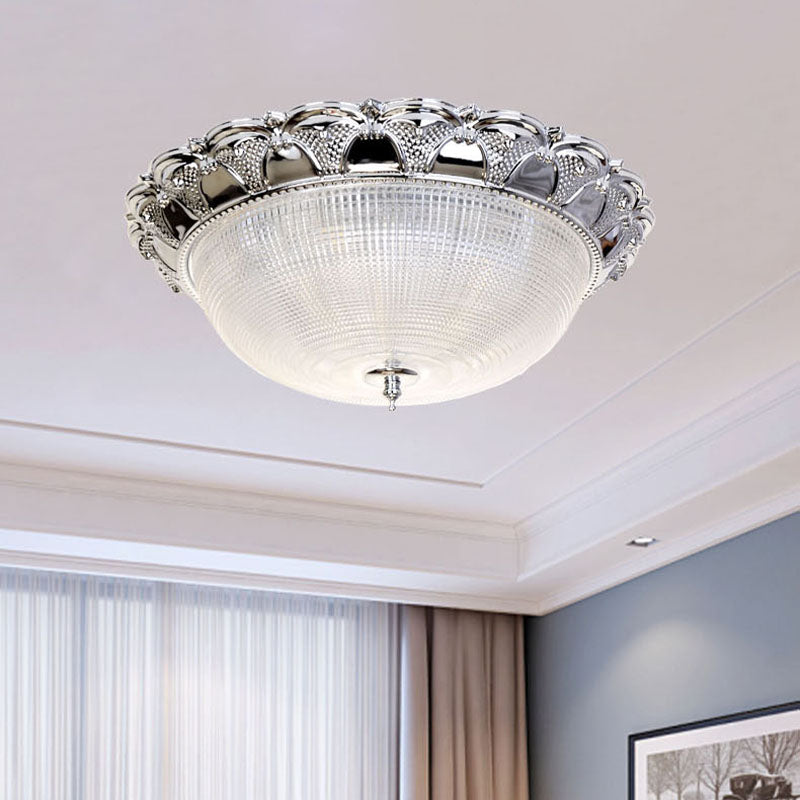 Prismatic Crystal Dome Flush Mount Light Contemporary 3 Heads Silver Ceiling Lighting