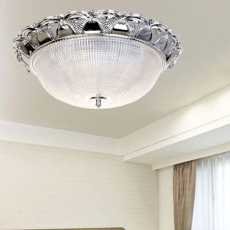 Prismatic Crystal Dome Flush Mount Light Contemporary 3 Heads Silver Ceiling Lighting