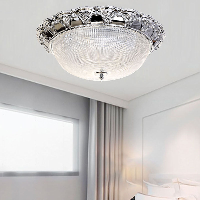 Prismatic Crystal Dome Flush Mount Light Contemporary 3 Heads Silver Ceiling Lighting