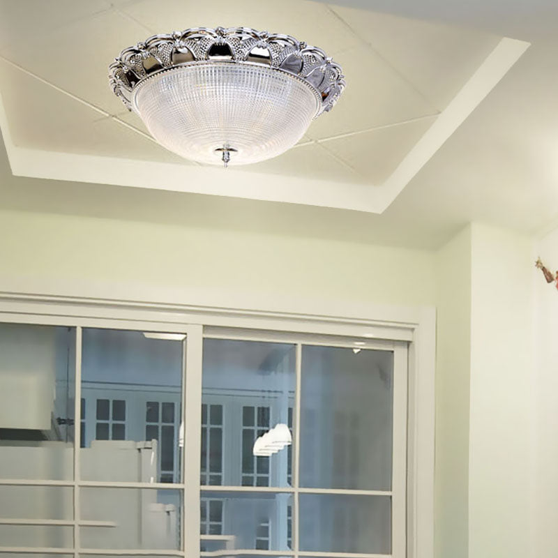 Prismatico Crystal Dome Flush Monte Light Contemporary 3 Testa Silver Soffitto Illuminazione