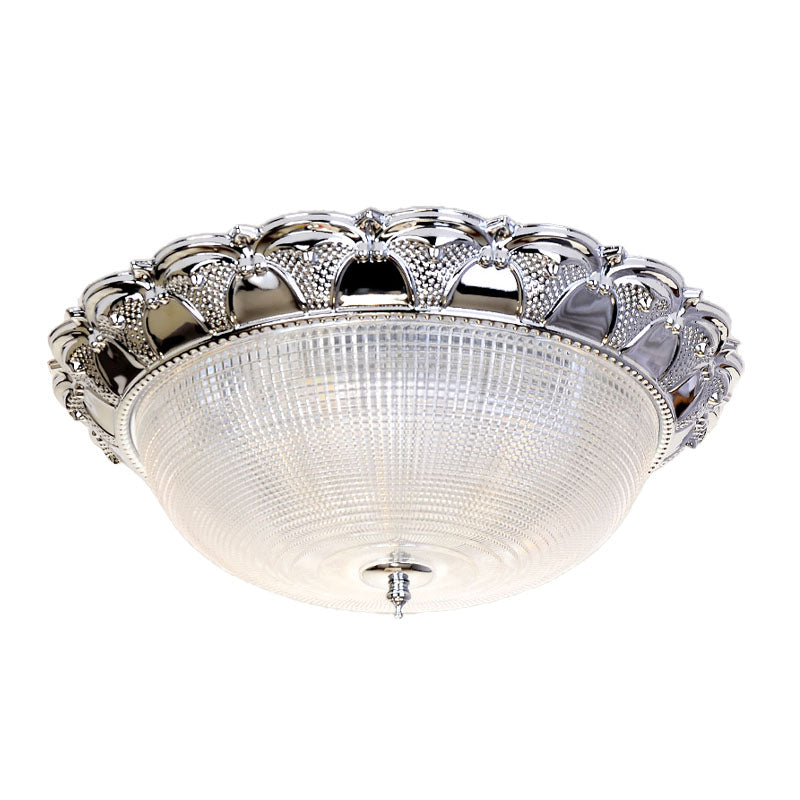 Prismatic Crystal Dome Flush Mount Light Contemporary 3 Heads Silver Ceiling Lighting