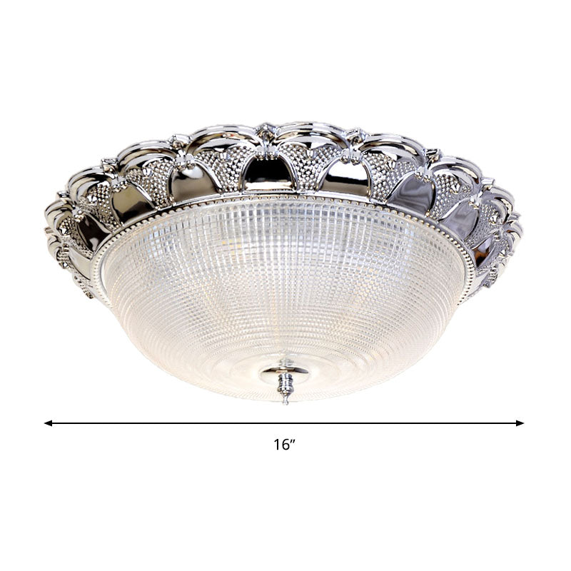 Prismatic Crystal Dome Flush Mount Light Contemporary 3 Heads Silver Ceiling Lighting