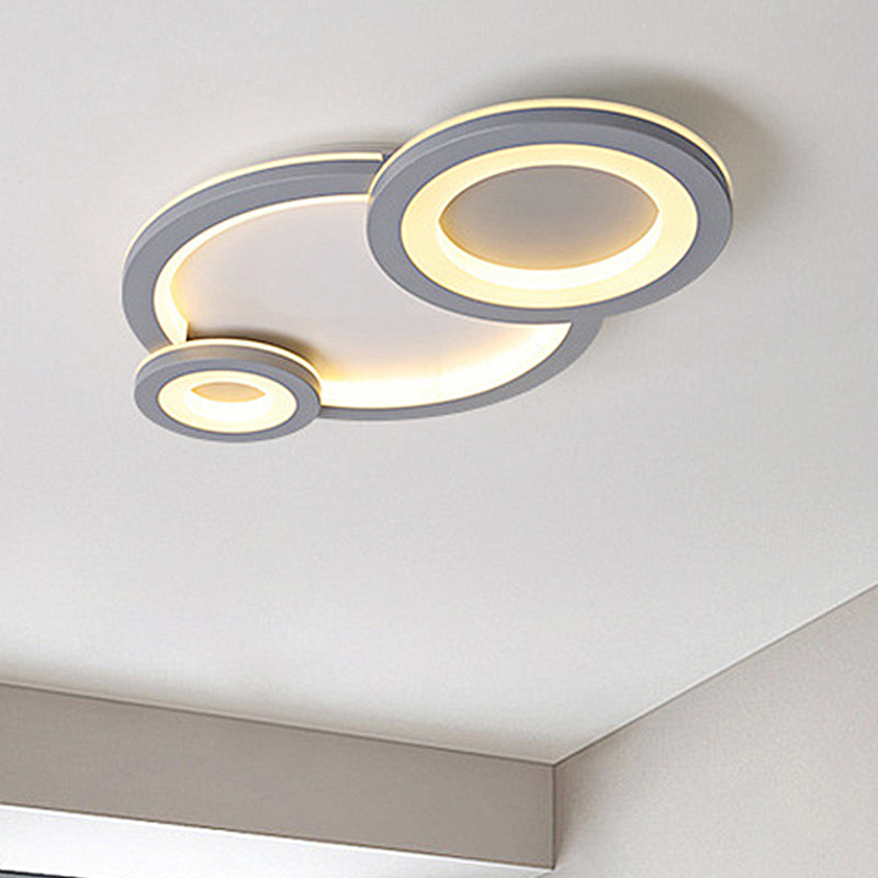 Modern Led Flush Lighting with Acrylic Shade Grey/White Round Flush Mount Ceiling Lamp in Warm/White Light