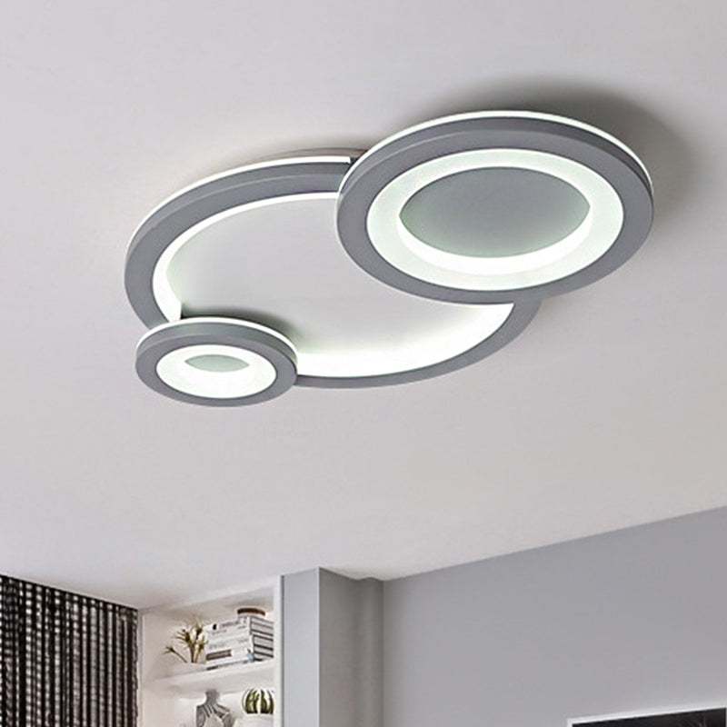 Modern Led Flush Lighting with Acrylic Shade Grey/White Round Flush Mount Ceiling Lamp in Warm/White Light