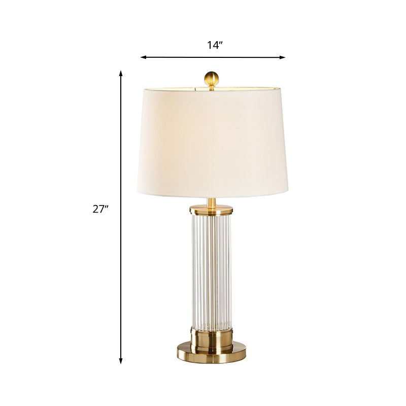 1 Light Drum Task Lighting Traditional White Fabric Reading Lamp for Bedroom, 14"/15" Wide