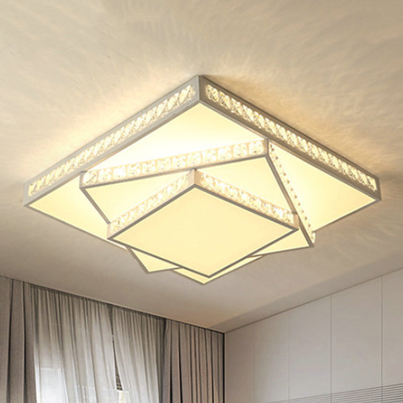 Square Ceiling Lamp Modern Acrylic LED White Flush Mount Lighting in White/3 Color Light, 16"/19.5"/23.5" Wide