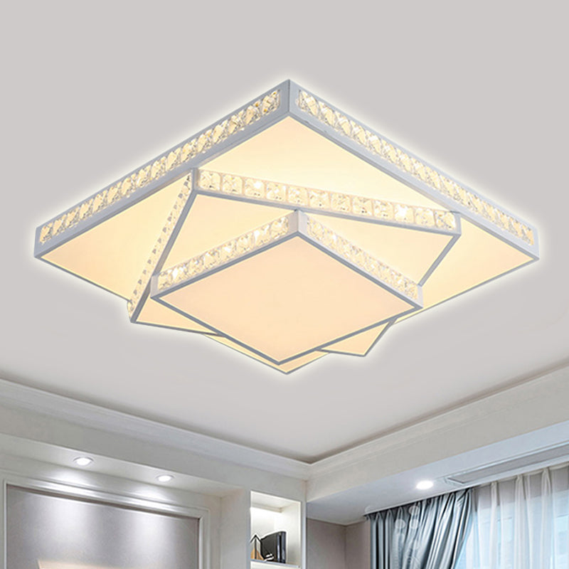 Square Ceiling Lamp Modern Acrylic LED White Flush Mount Lighting in White/3 Color Light, 16"/19.5"/23.5" Wide