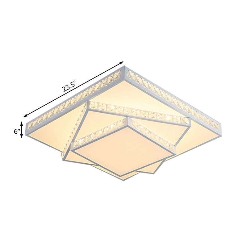 Quadratische Deckenleuchte Moderne Acryl LED Weiß Unterputz Beleuchtung in Weiß/3 Farblicht, 16"/19.5"/23.5" Breite