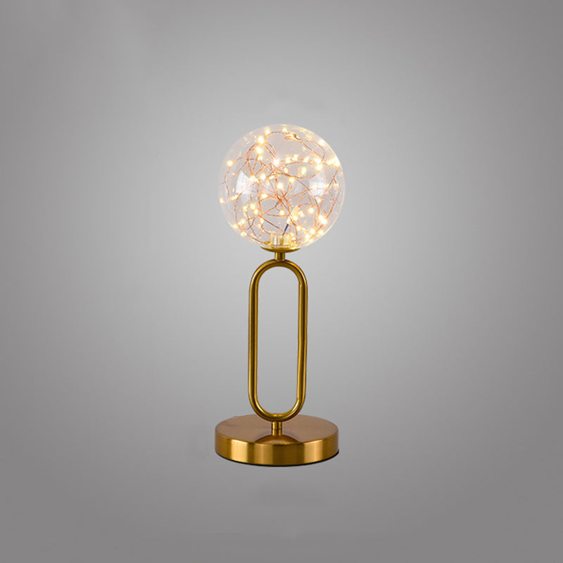 Nordic Starry LED lampe de nuit claire table de chevet en verre clair avec ombre à billes en or