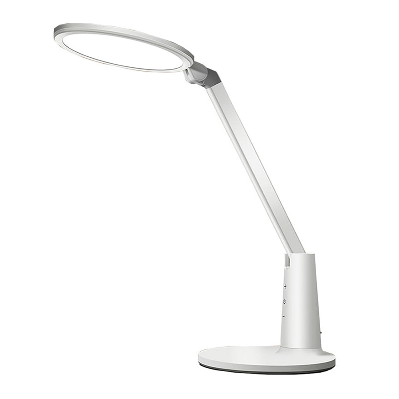 White Circular Rechargeable Desk Lamp Minimalist LED Plastic Reading Book Light for Bedroom