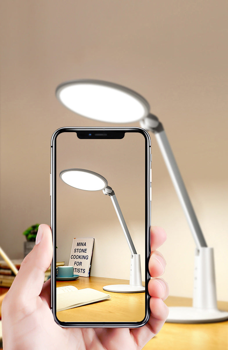 White Circular Rechargeable Desk Lamp Minimalist LED Plastic Reading Book Light for Bedroom