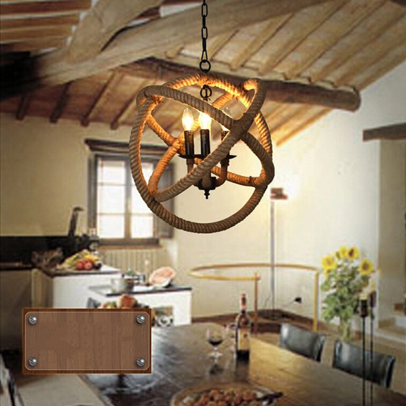 Touw antieke kooi kroonluchter 3-licht hangende hanglampen voor eetkamer