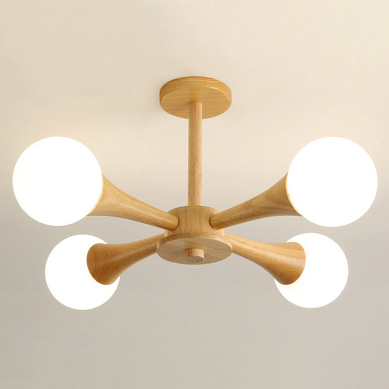 Sputnik Bedroom Ceiling Hung Fixture Wood Simple Style Chandelier Lighting Fixture in Beige