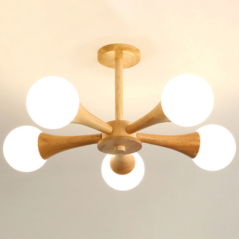 Sputnik Bedroom Ceiling Hung Fixture Wood Simple Style Chandelier Lighting Fixture in Beige