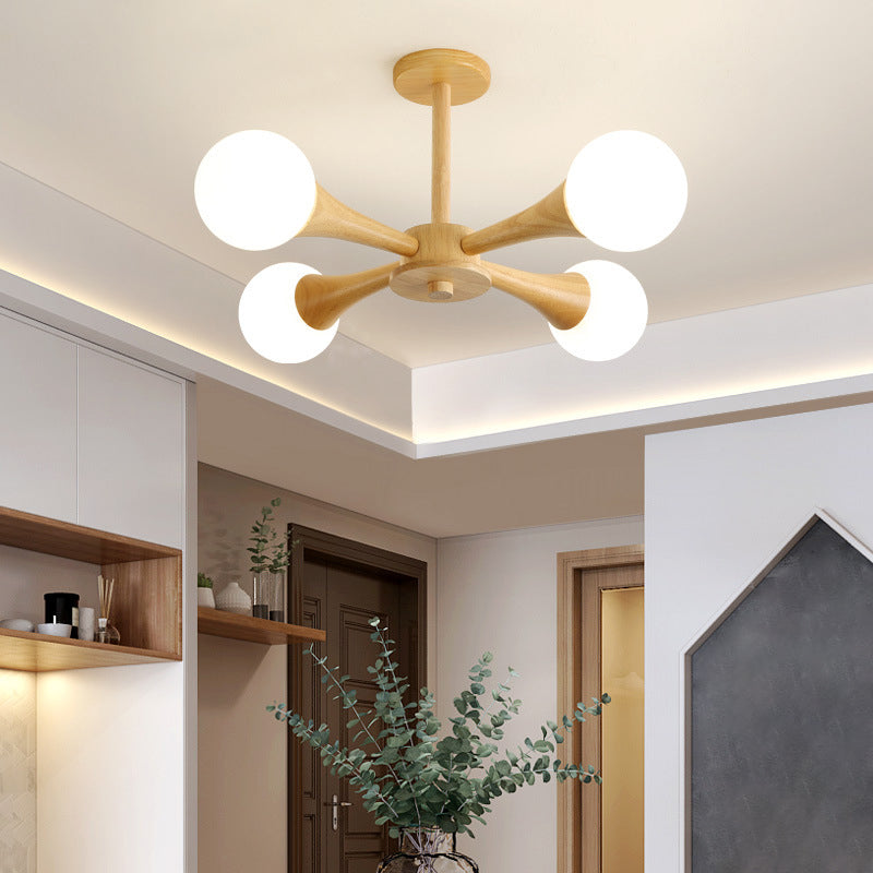 Sputnik Bedroom Ceiling Hung Fixture Wood Simple Style Chandelier Lighting Fixture in Beige