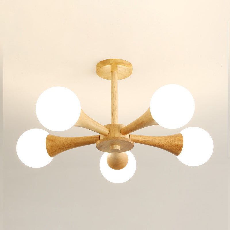 Sputnik Bedroom Ceiling Hung Fixture Wood Simple Style Chandelier Lighting Fixture in Beige