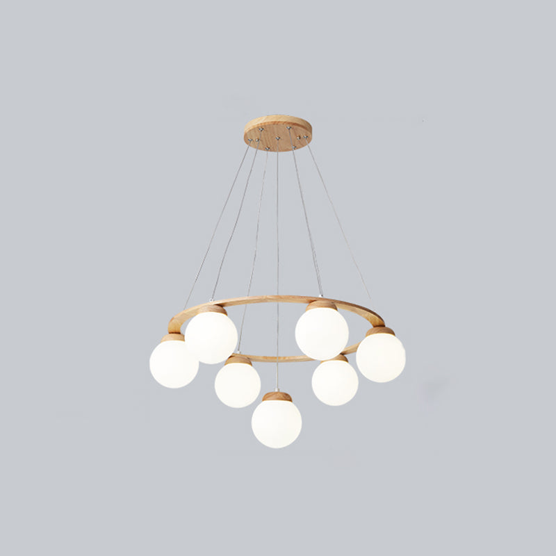 Circle Chandelier Lighting Fixture Simple Wooden Hanging Ceiling Light for Living Room