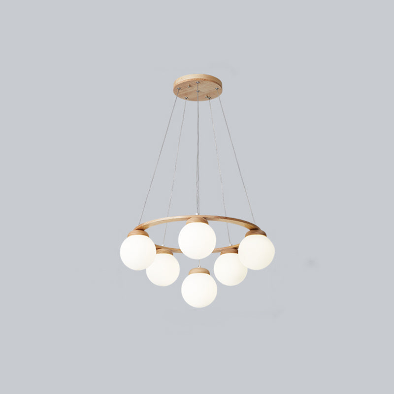 Circle Chandelier Lighting Fixture Simple Wooden Hanging Ceiling Light for Living Room