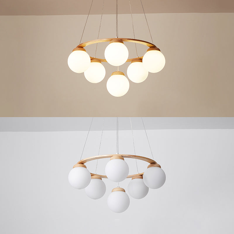 Circle Chandelier Lighting Fixture Simple Wooden Hanging Ceiling Light for Living Room