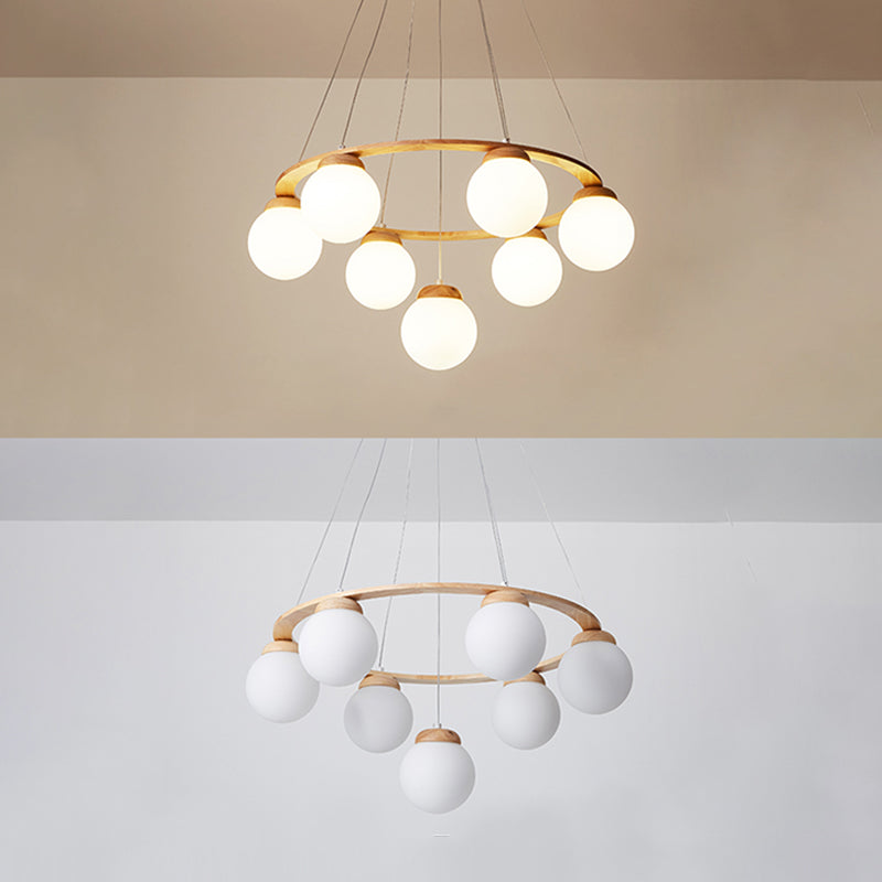 Circle Chandelier Lighting Fixture Simple Wooden Hanging Ceiling Light for Living Room