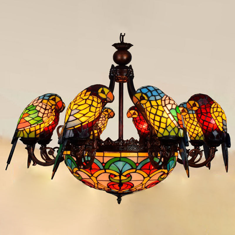 Stained Glass Ceiling Suspension Lamp Parrot Tiffany-Style Chandelier Lighting Fixture