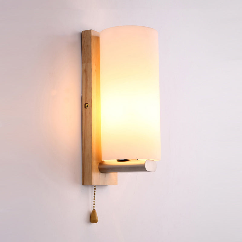 Shaded Wood Wall Lighting Fixture Nordic Style Beige Wall Mounted Light for Bedroom