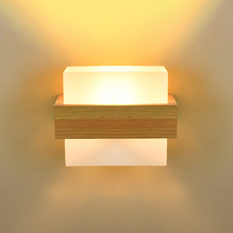 Shaded Wood Wall Lighting Fixture Nordic Style Beige Wall Mounted Light for Bedroom