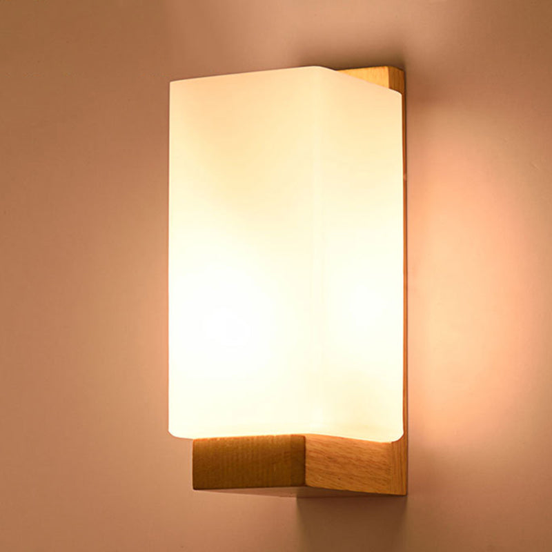 Shaded Wood Wall Lighting Fixture Nordic Style Beige Wall Mounted Light for Bedroom