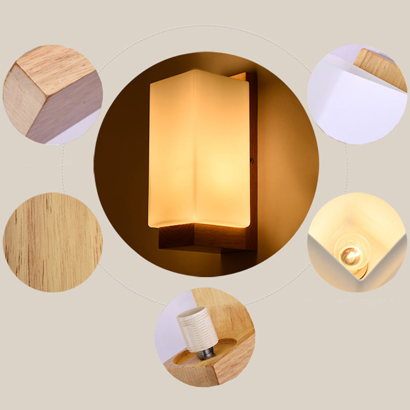 Accesorio de iluminación de pared de madera sombreada luz nórdica de pared beige luz montada para dormitorio