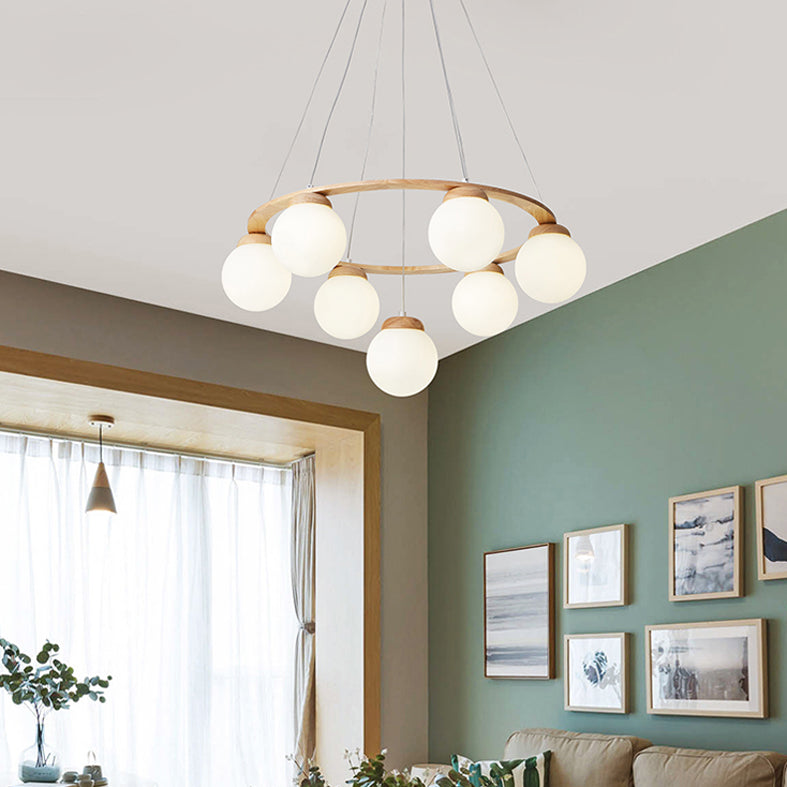 Circle Chandelier Lighting Fixture Simple Wooden Hanging Ceiling Light for Living Room