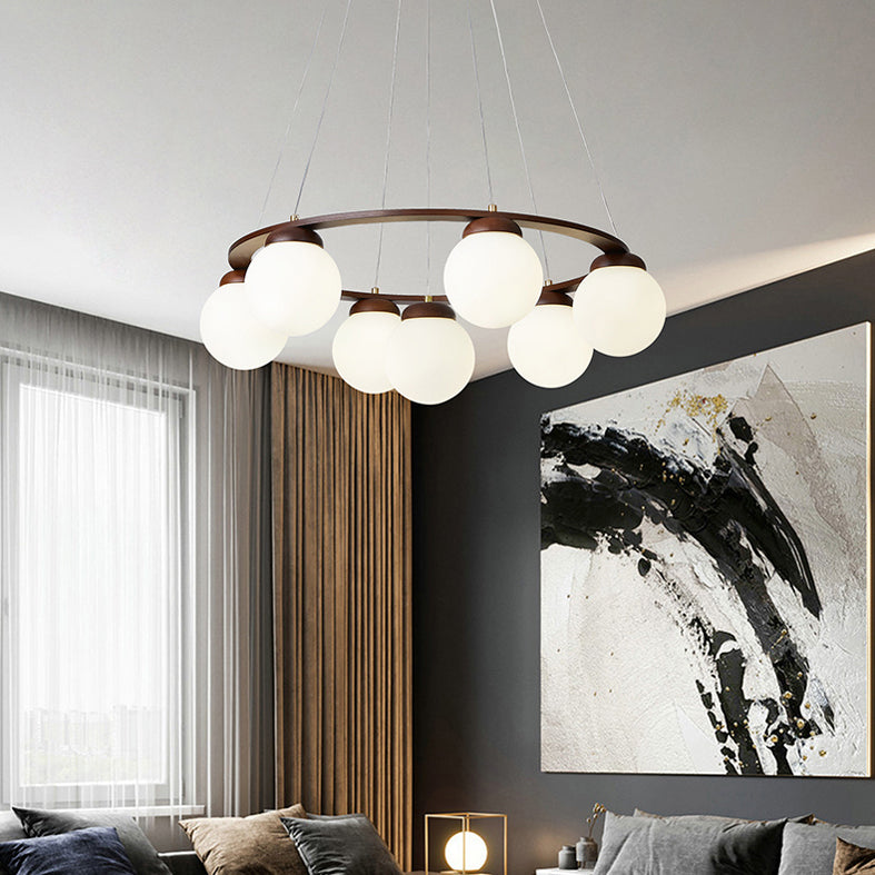 Circle Chandelier Lighting Fixture Simple Wooden Hanging Ceiling Light for Living Room