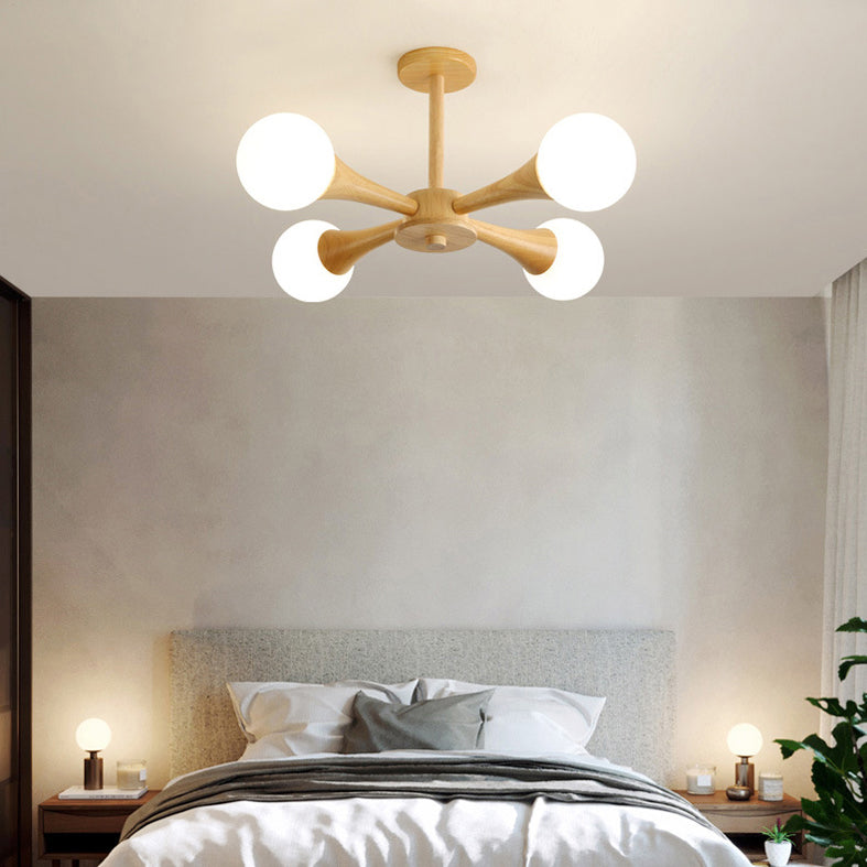 Sputnik Bedroom Ceiling Hung Fixture Wood Simple Style Chandelier Lighting Fixture in Beige