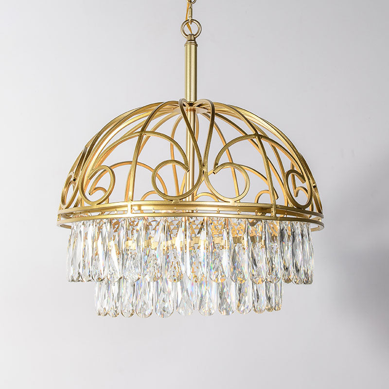 Domed Crystal Chandelier Lamp Lodge 6 Lights Living Room Ceiling Hang Fixture in Gold