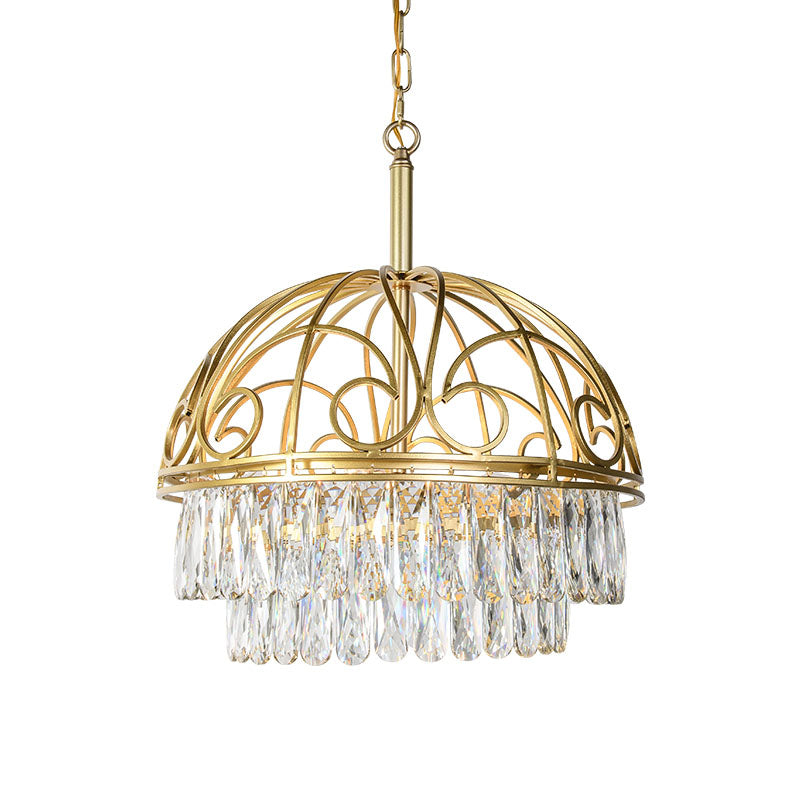 Domed Crystal Chandelier Lamp Lodge 6 Lights Living Room Ceiling Hang Fixture in Gold