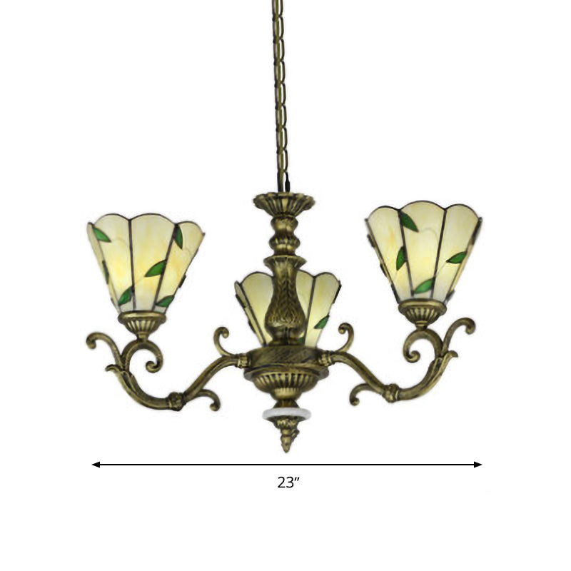 Feuille de lustre vert en verre beige 5/9/11 Lumières Éclairage d'éclairage de suspension baroque pour la cuisine