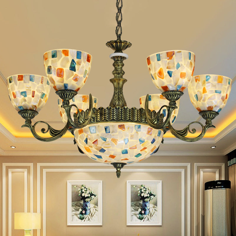 White 5/9/11 Lights Ceiling Chandelier Mediterranean Shell Mosaic Pendant Lighting Fixture