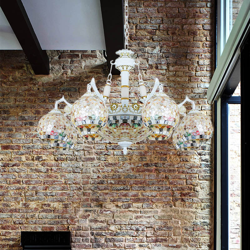 White Mosaic Pendant Chandelier Tiffany 5/9/11 Lights Shell Ceiling Suspension Lamp for Living Room