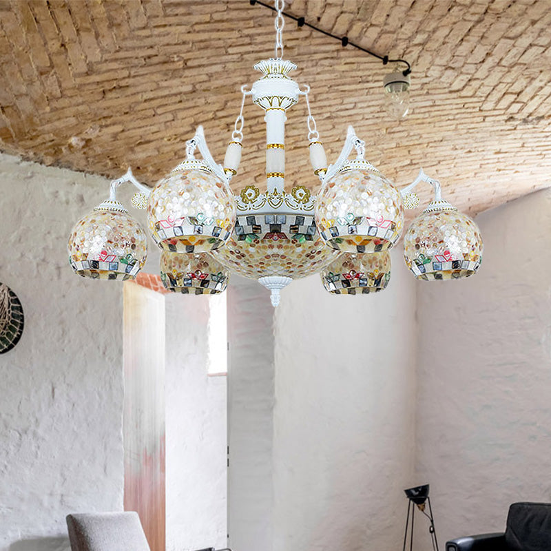 White Mosaic Pendant Chandelier Tiffany 5/9/11 Lights Shell Ceiling Suspension Lamp for Living Room