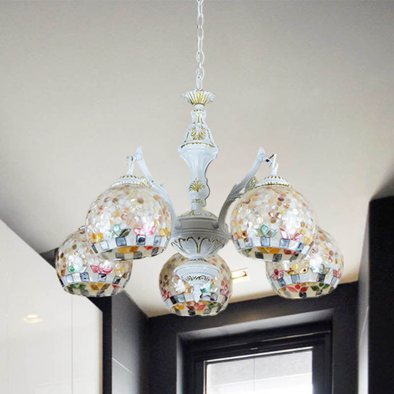 White Mosaic Pendant Chandelier Tiffany 5/9/11 Lights Shell Ceiling Suspension Lamp for Living Room