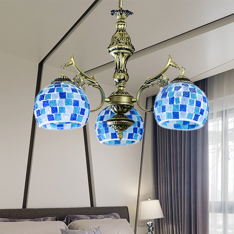 Globe de verre tachée Chandelier Pendant Light Mediterranean 5/9/11 Lumières Blue Prowing Lampe