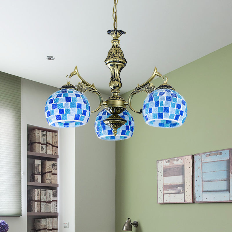 Globe de verre tachée Chandelier Pendant Light Mediterranean 5/9/11 Lumières Blue Prowing Lampe