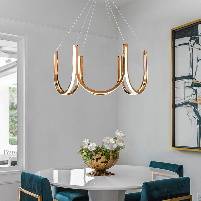 U-Shaped Metal Suspended Lighting Fixture Simple Style LED Chandelier Pendant Light