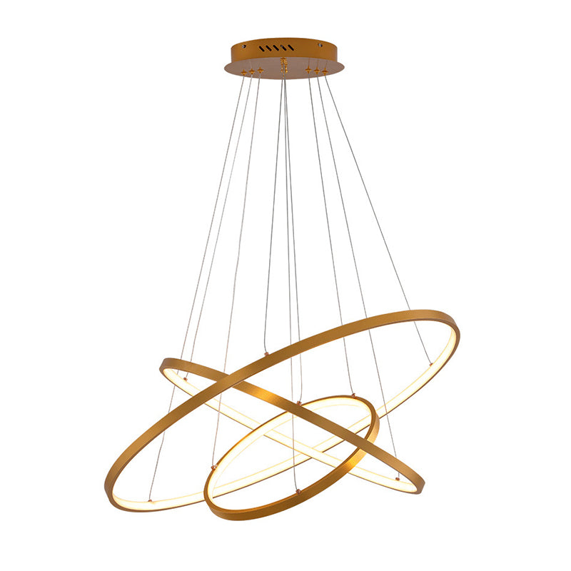 Gold Three Rings Hanging Chandelier Simplicity LED Metal Suspension Pendant Light