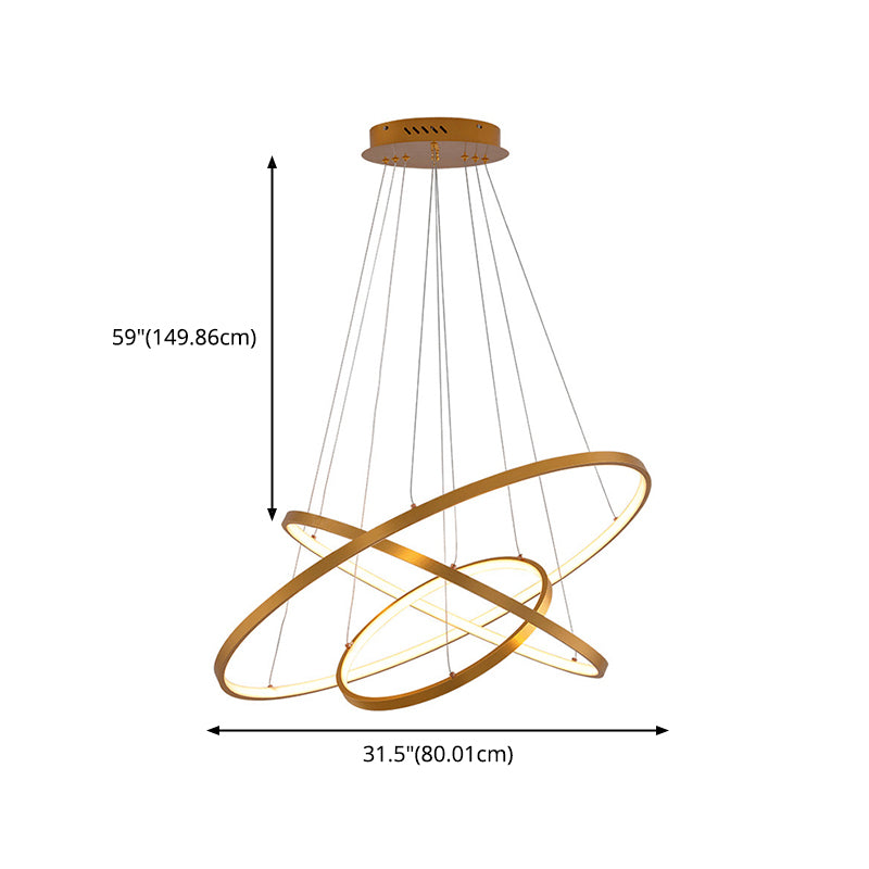 Gold Three Rings Hanging Chandelier Simplicity LED Metal Suspension Pendant Light