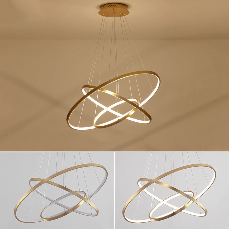 Gold Three Rings Hanging Chandelier Simplicity LED Metal Suspension Pendant Light