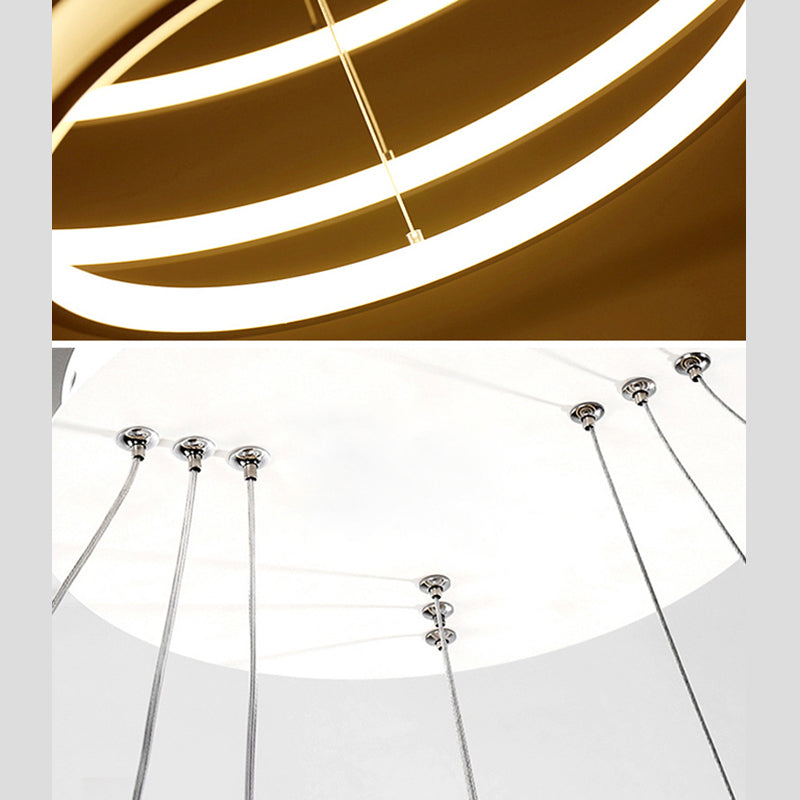 Gold Three Rings Hanging Chandelier Simplicity LED Metal Suspension Pendant Light